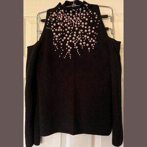 BOSTON PROPER PEARL BEADING COLD SHOULDER SWEATER SIZE: XS
